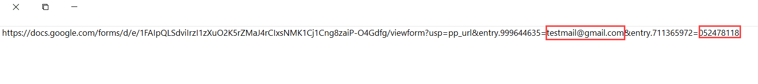 שלח מסר גוגל פורמס קישור עם ערכים פיקטיבים